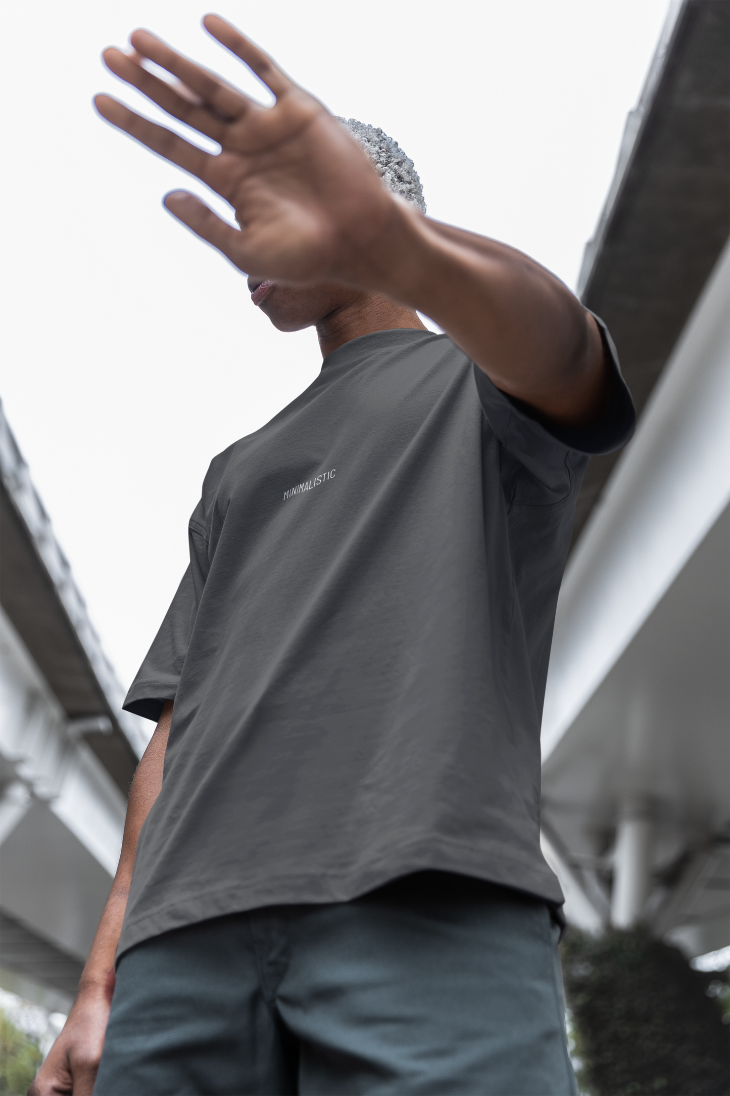 Oversized Extended Neck Basic Minimalist Shirt Grey