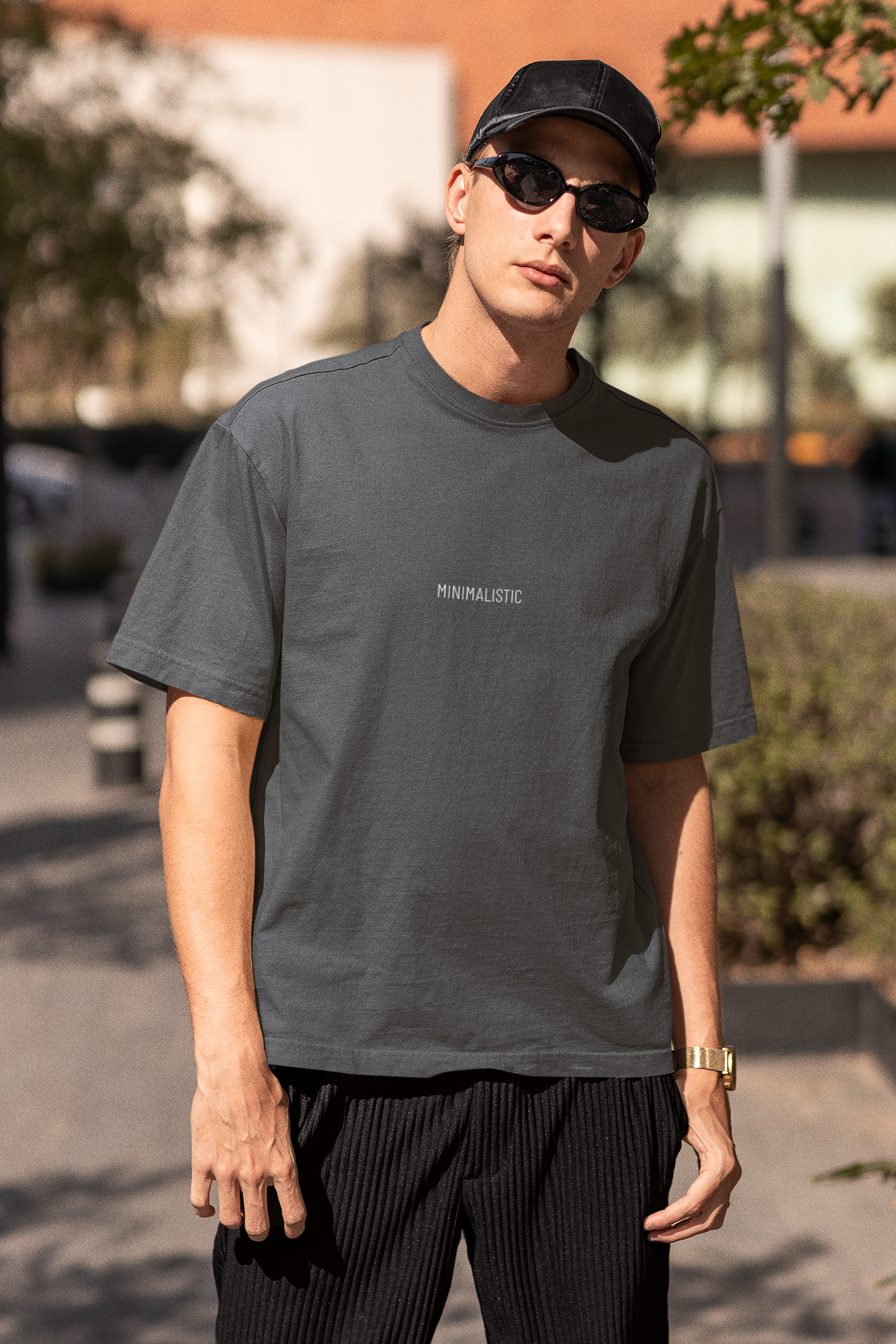 Oversized Extended Neck Basic Minimalist Shirt Grey