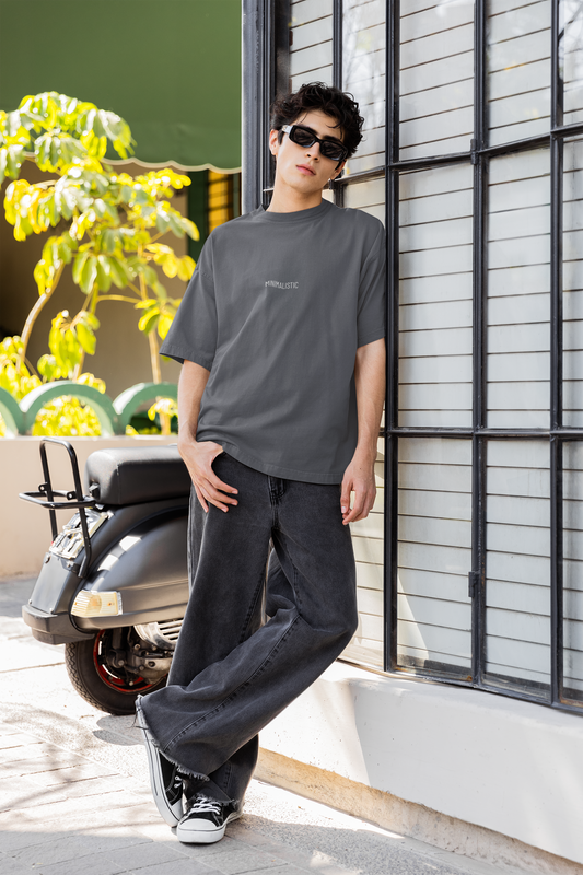 Oversized Extended Neck Basic Minimalist Shirt Grey