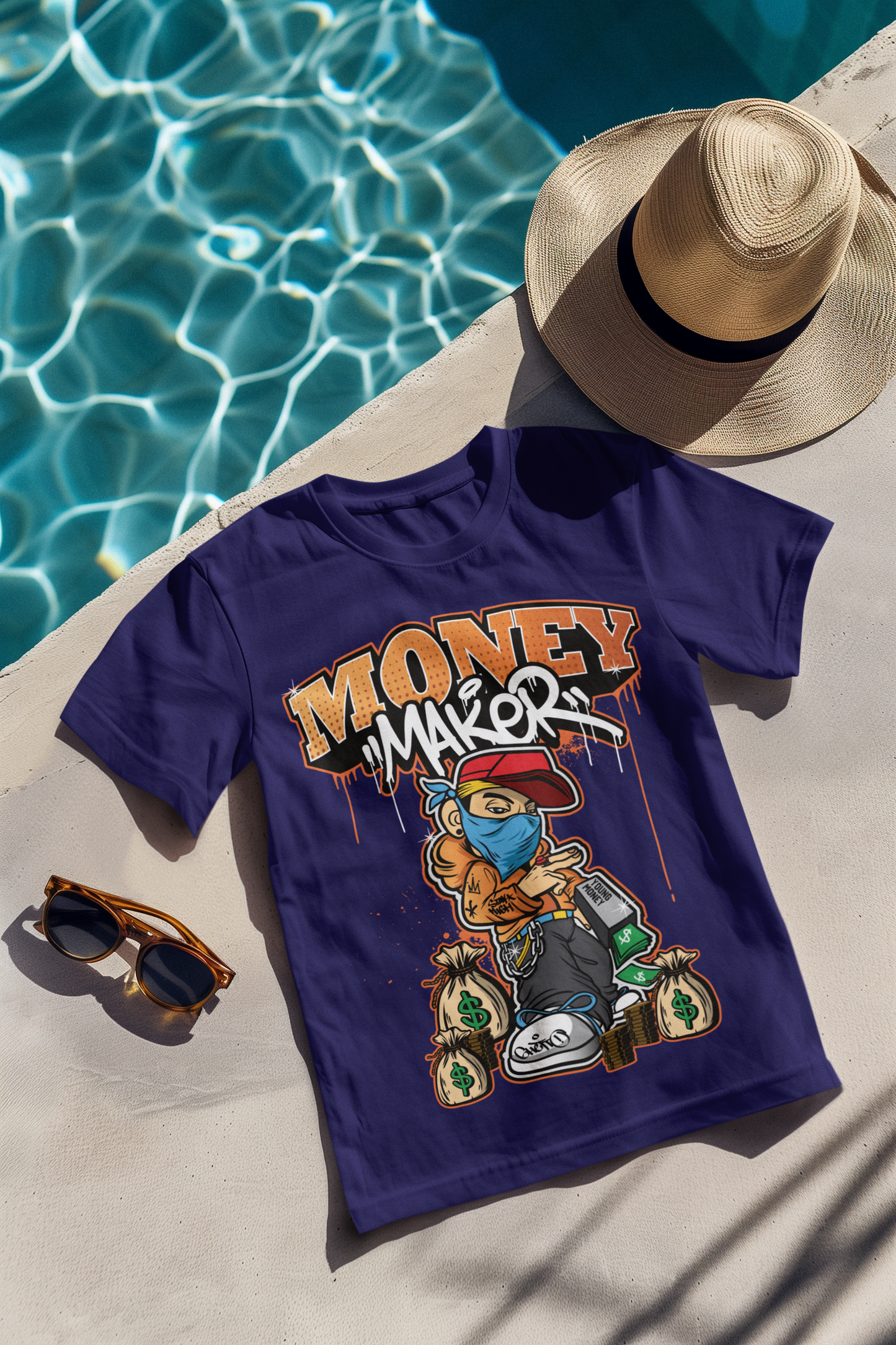 Oversized Extended Neck Money Maker T-Shirt Purple