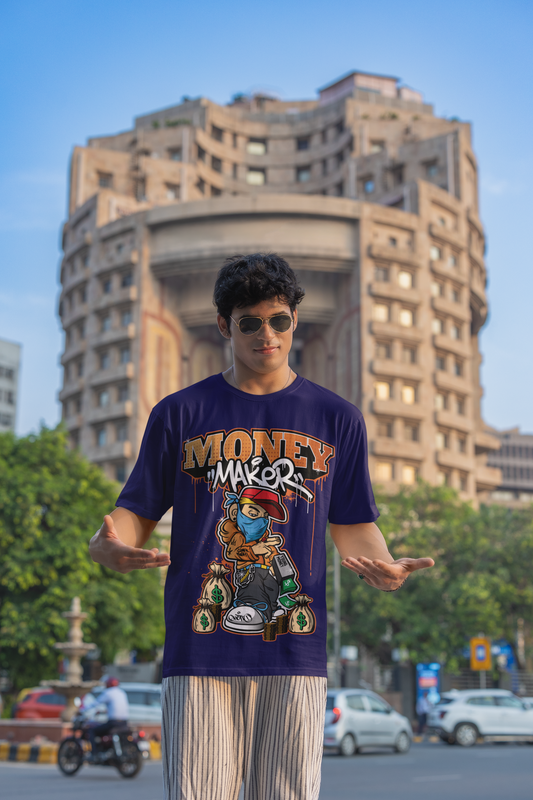 Oversized Extended Neck Money Maker T-Shirt Purple