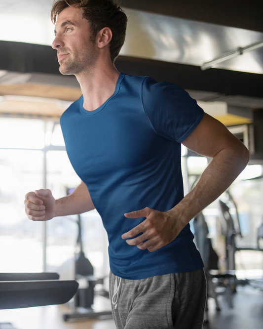 Basic Slim Fit Half Sleeves Crew Neck T-Shirt Navy Blue