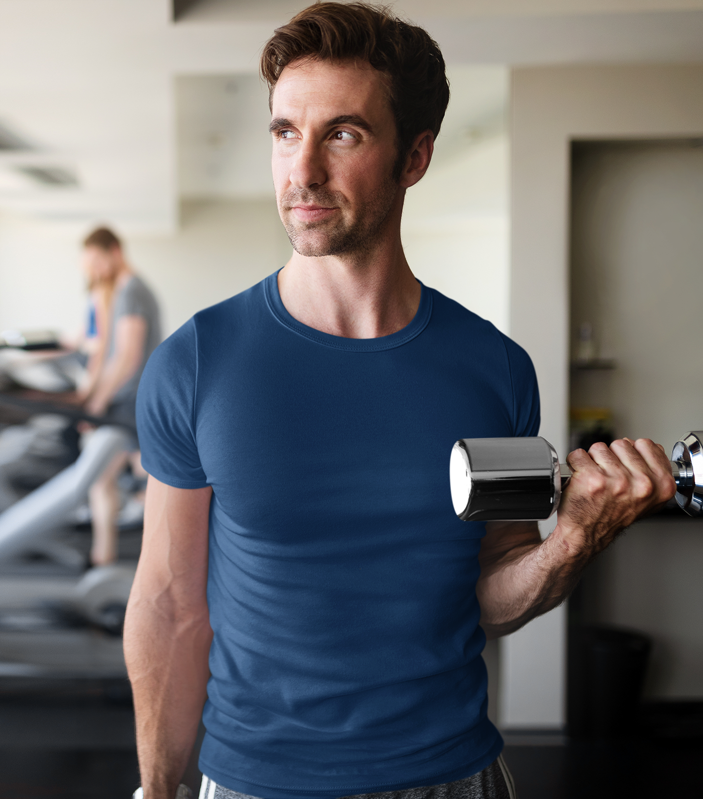 Basic Slim Fit Half Sleeves Crew Neck T-Shirt Navy Blue