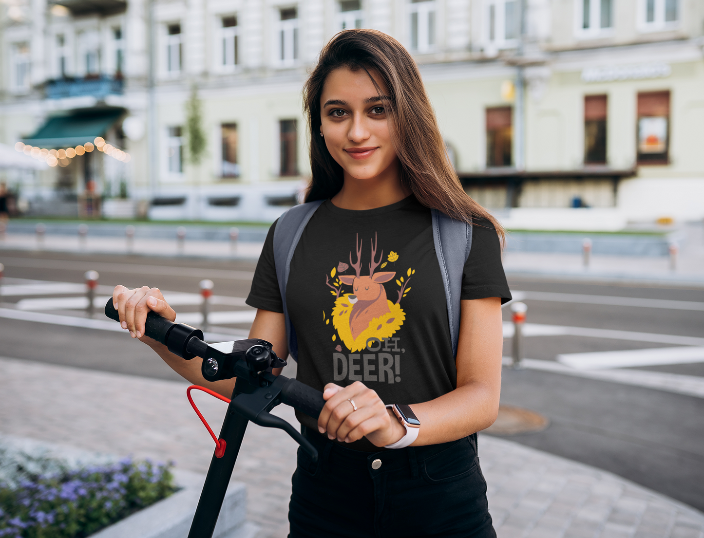Regular Fit Classic Fit Oh Deer T-Shirt Women Black