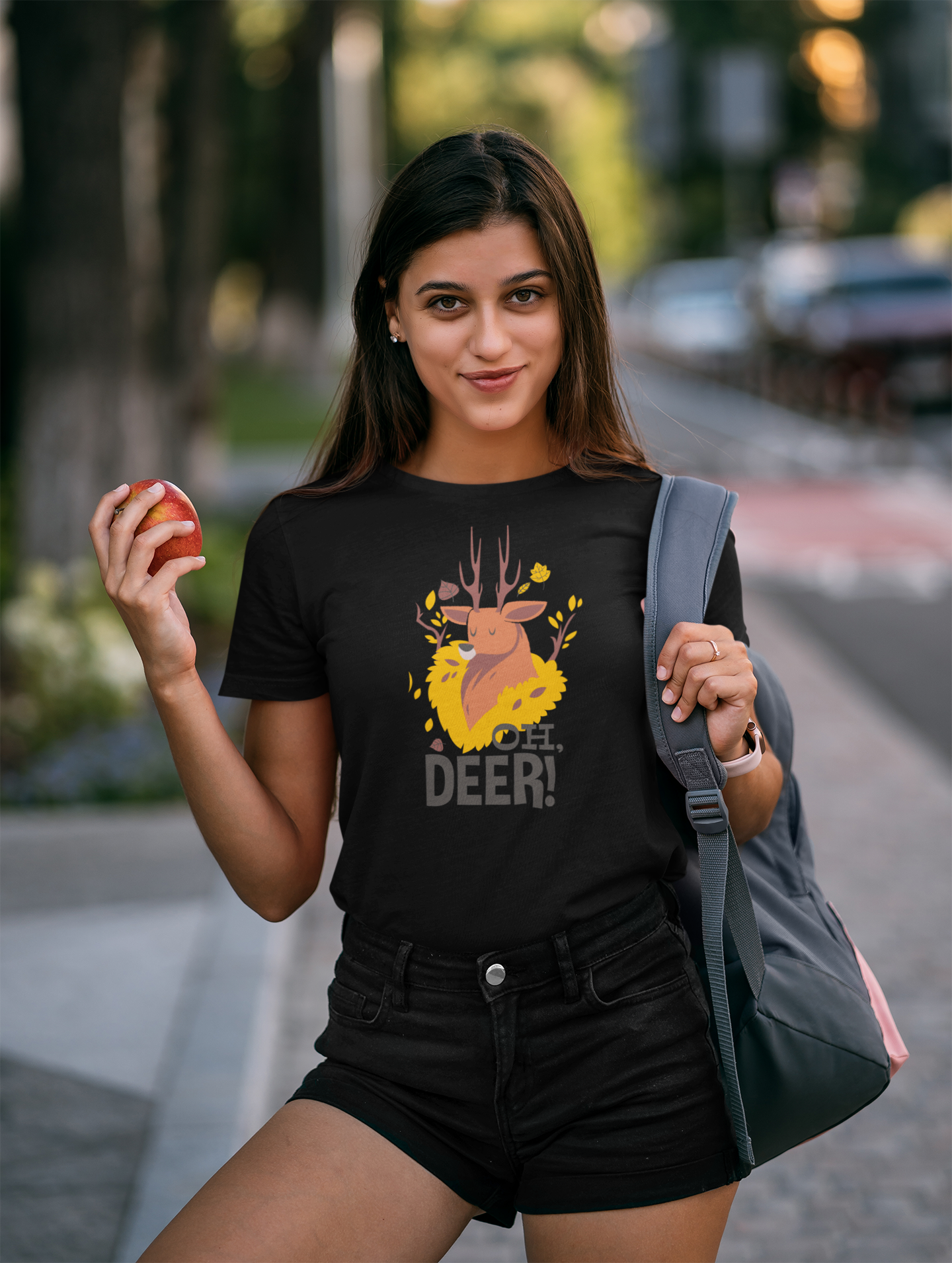 Regular Fit Classic Fit Oh Deer T-Shirt Women Black