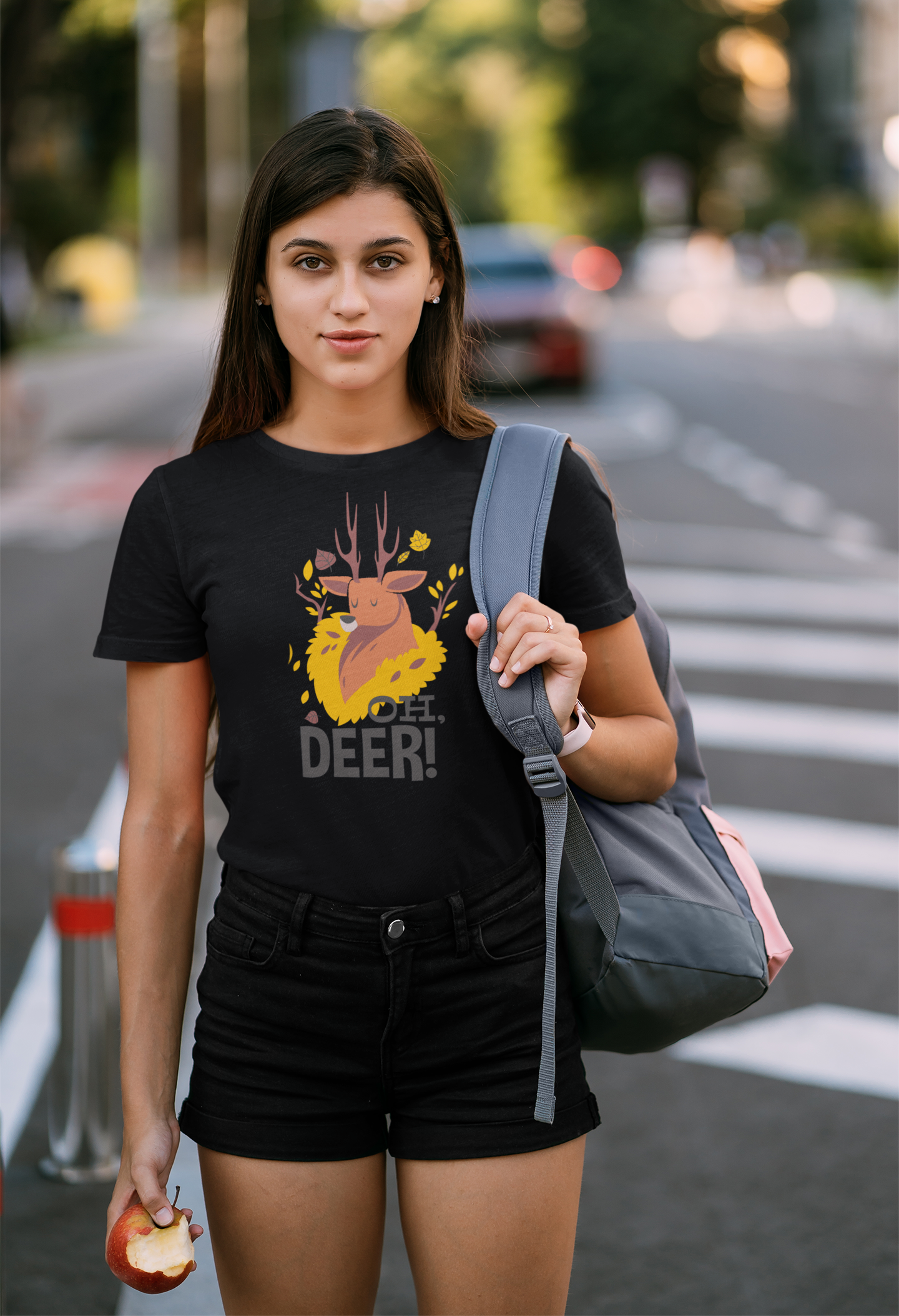 Regular Fit Classic Fit Oh Deer T-Shirt Women Black