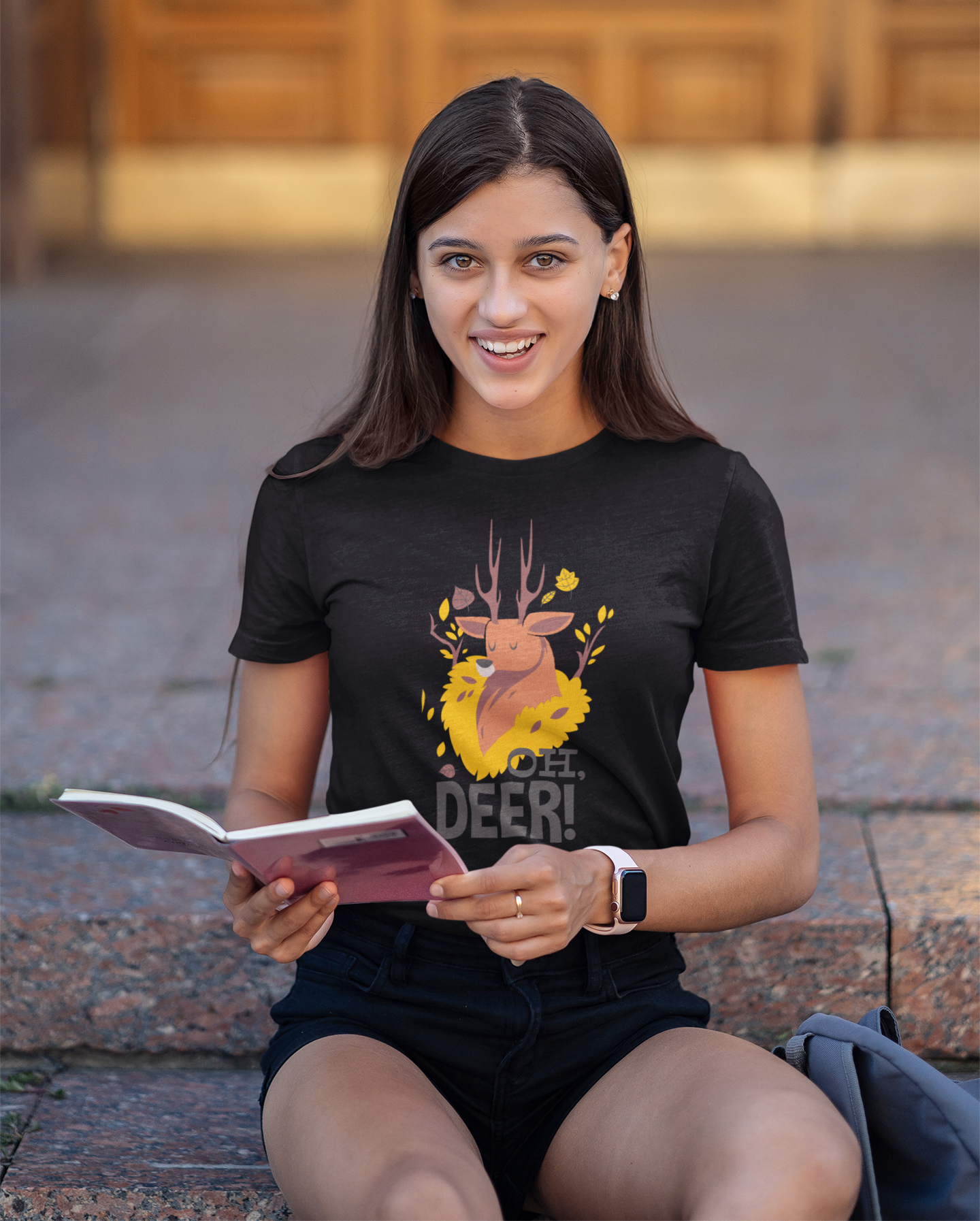 Regular Fit Classic Fit Oh Deer T-Shirt Women Black