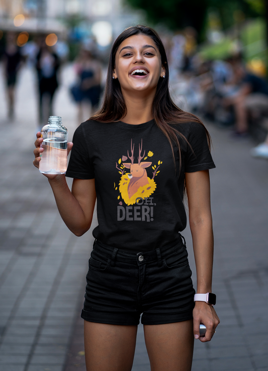 Regular Fit Classic Fit Oh Deer T-Shirt Women Black