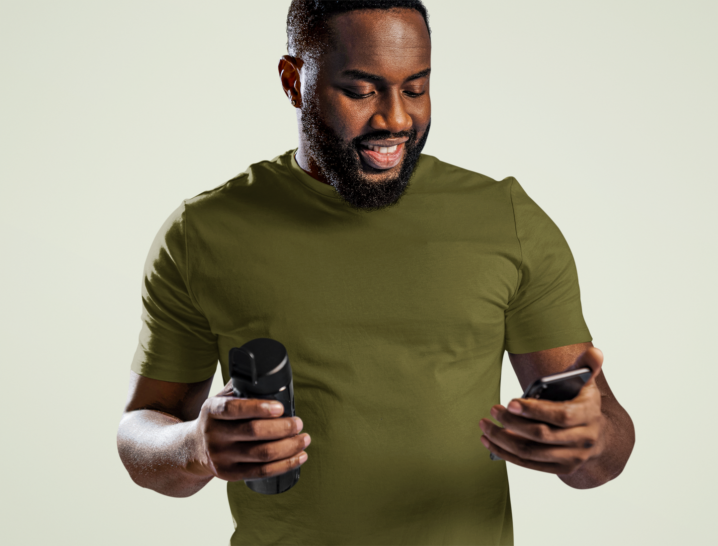 Basic Slim Fit Half Sleeves Crew Neck T-Shirt Olive Green