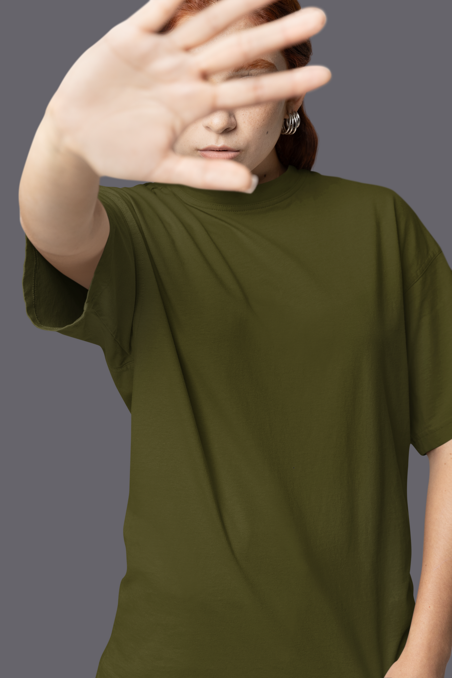 Oversized Extended Neck Basic T Shirt Olive Green