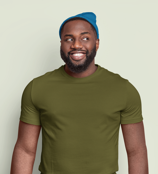 Basic Slim Fit Half Sleeves Crew Neck T-Shirt Olive Green