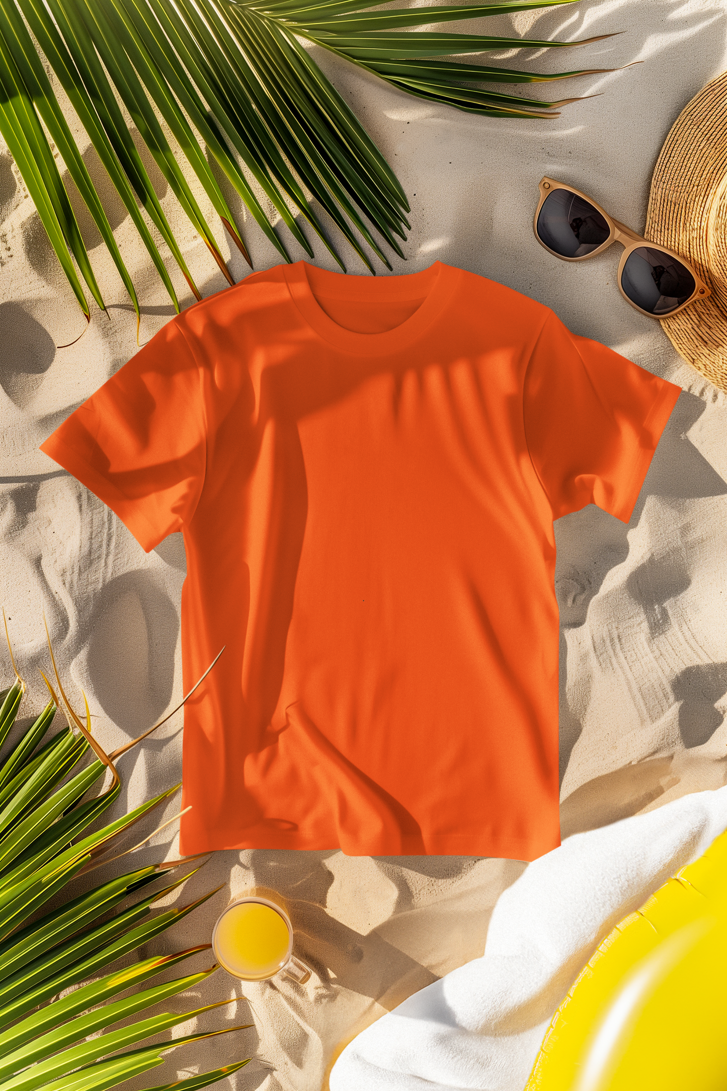 Oversized Extended Neck Basic T Shirt Orange Tangerine