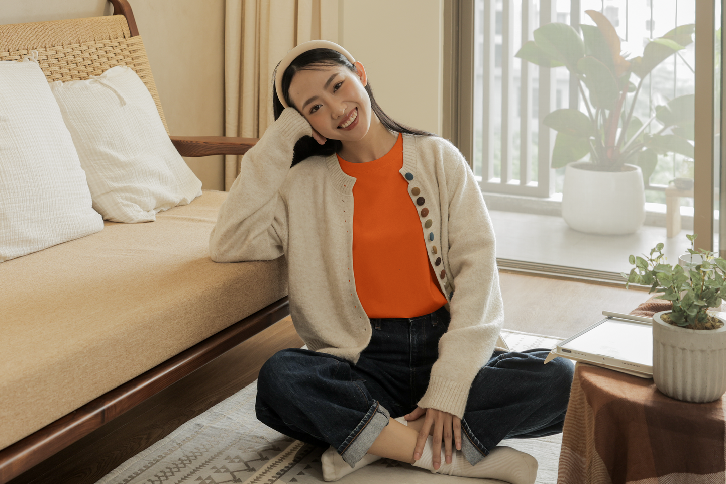 Oversized Extended Neck Basic T Shirt Orange Tangerine