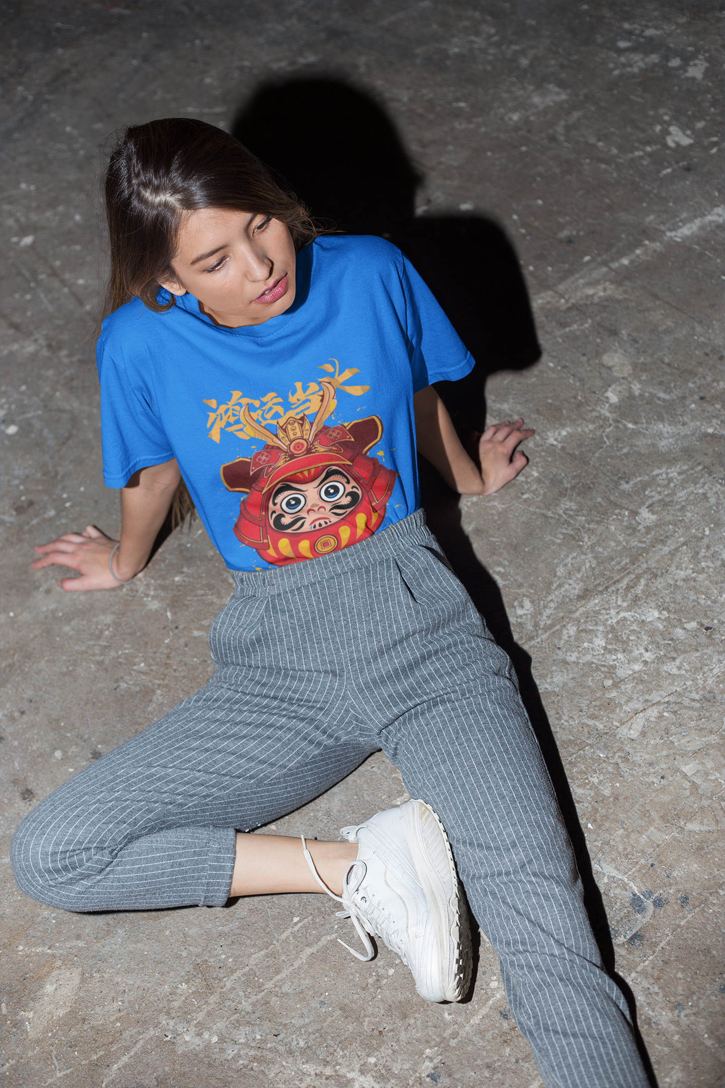 Oversized Extended Neck Panda Graphic T Shirt Blue