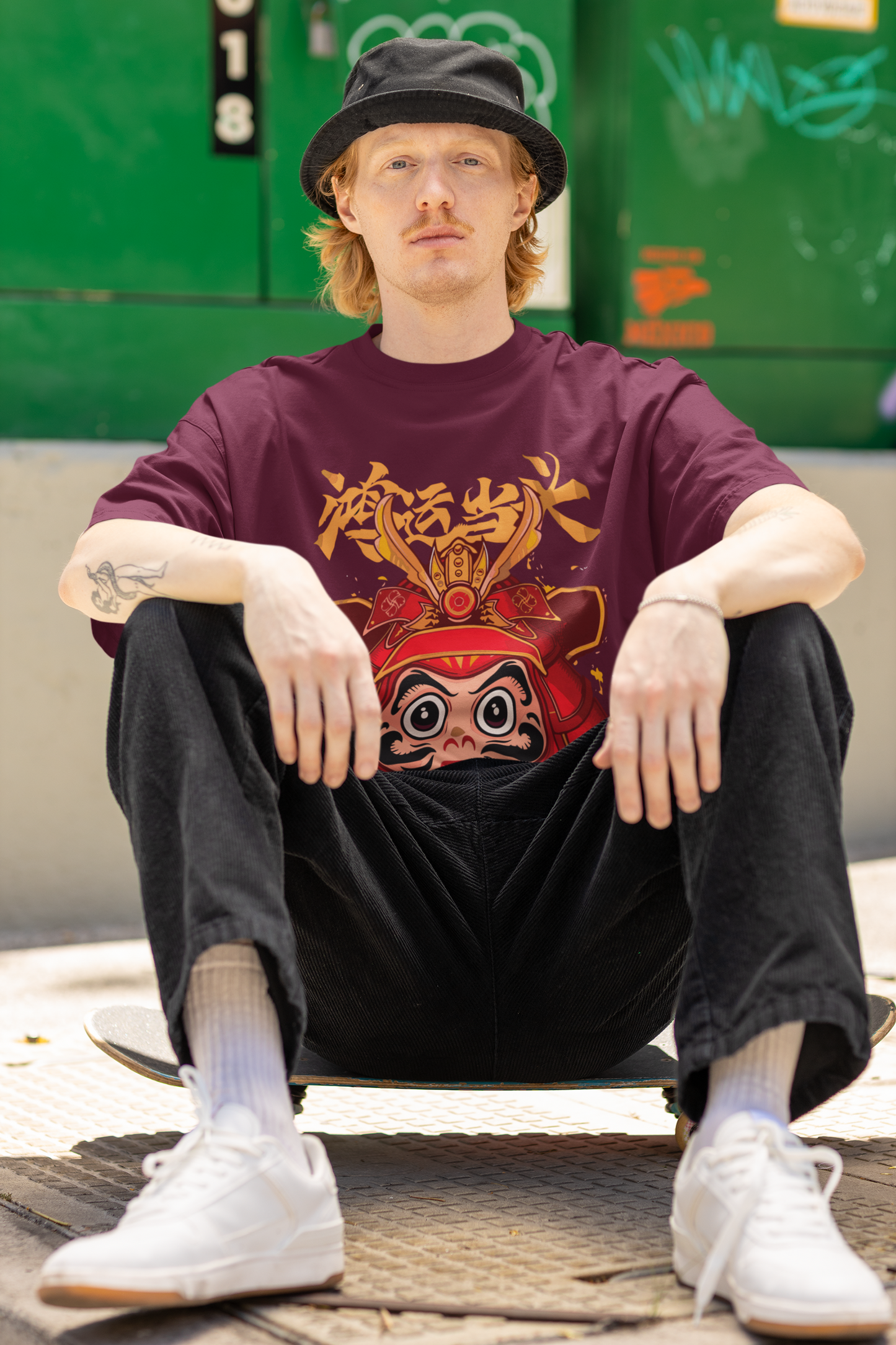 Oversized Extended Neck Panda Charm T-Shirt Maroon