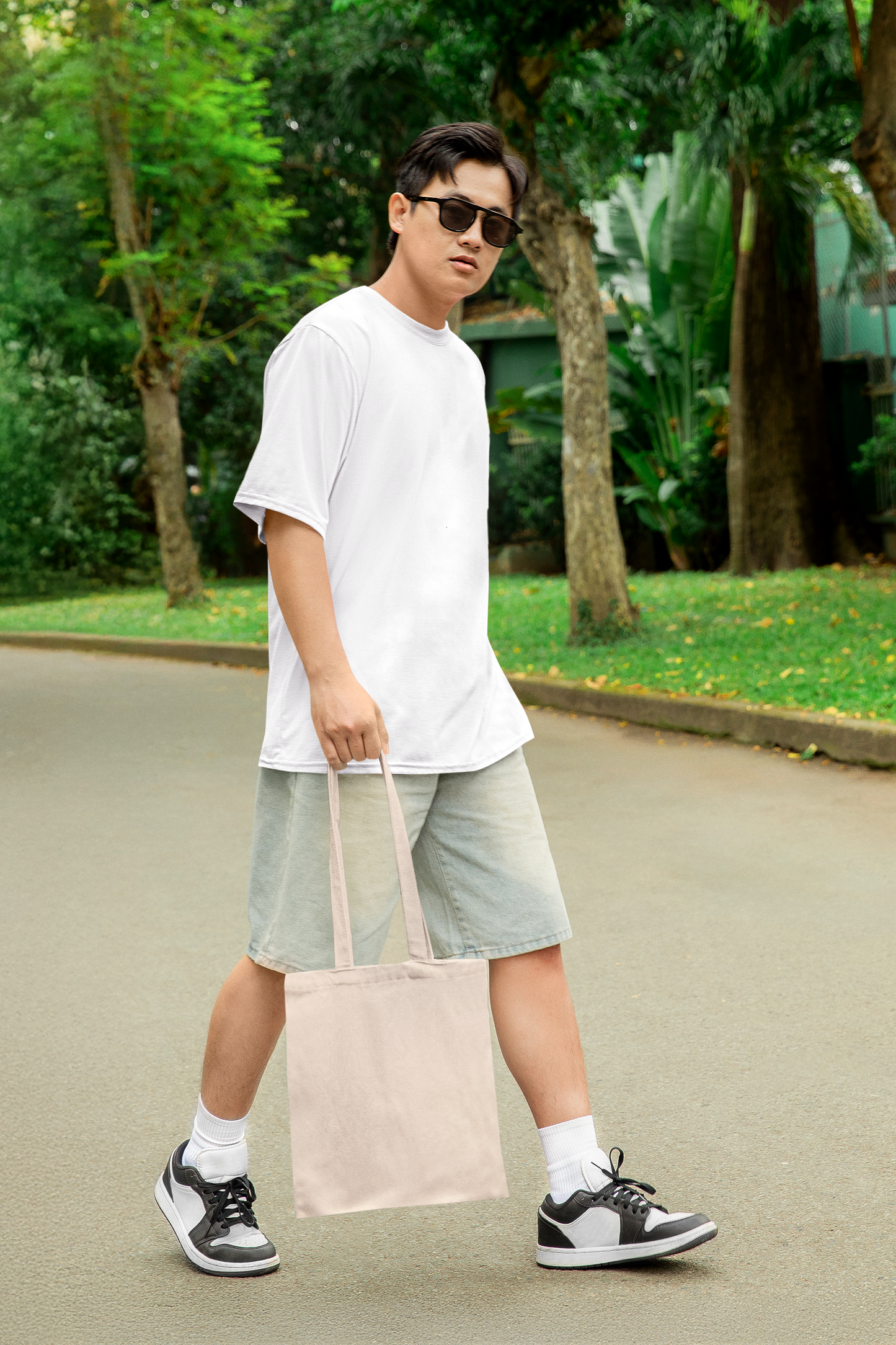 Oversized Extended Neck Basic Plain T Shirt White