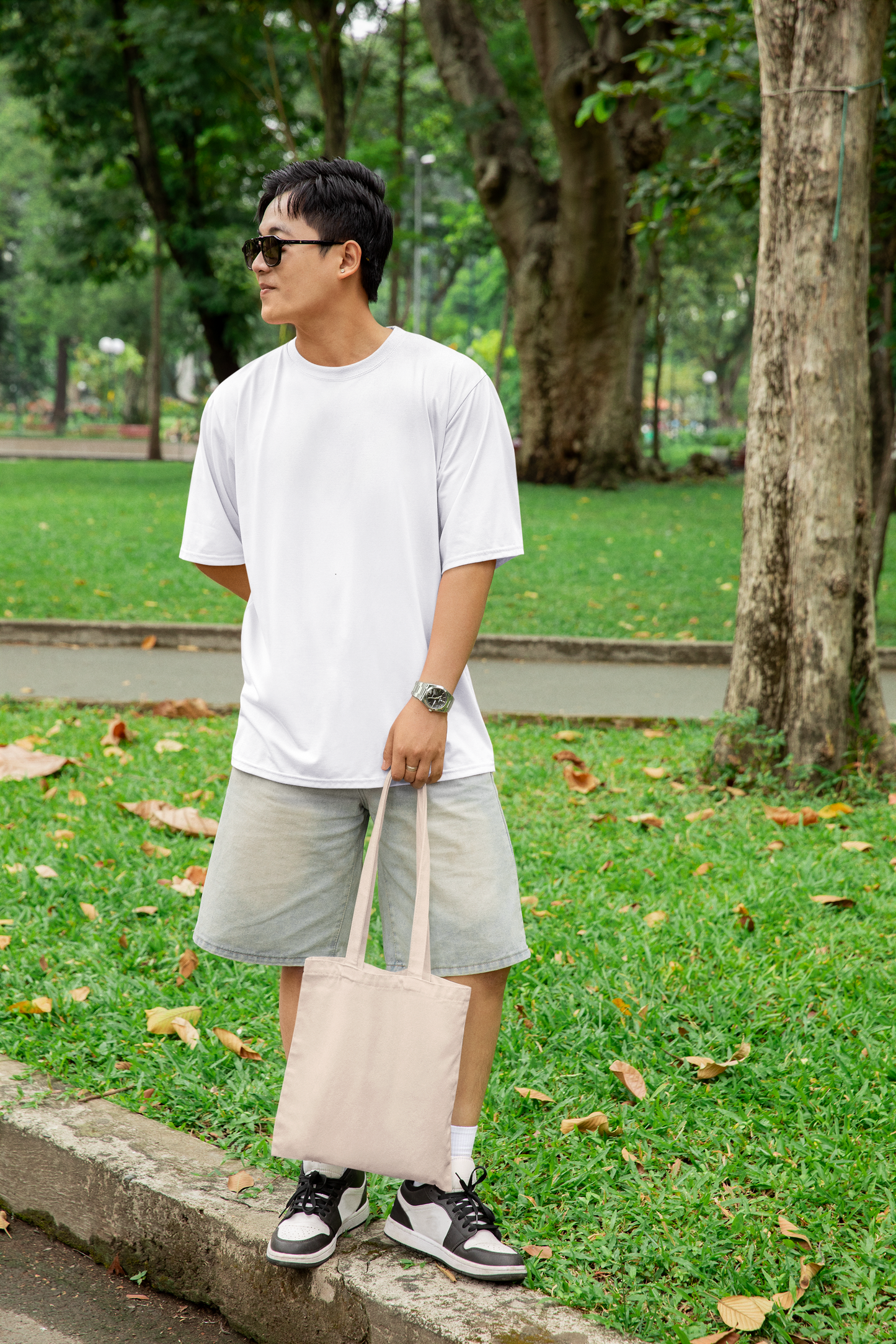 Oversized Extended Neck Basic Plain T Shirt White