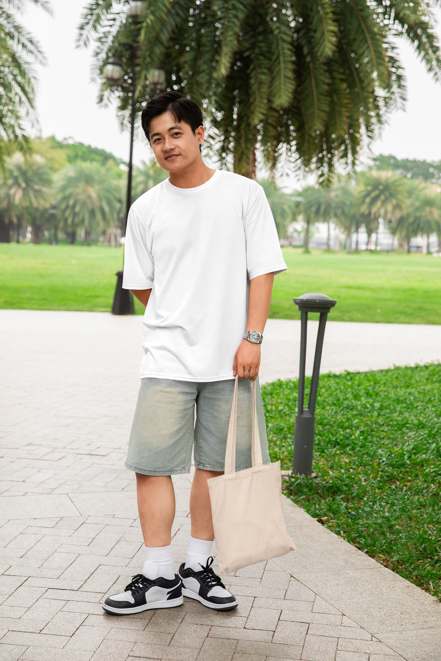 Oversized Extended Neck Basic Plain T Shirt White
