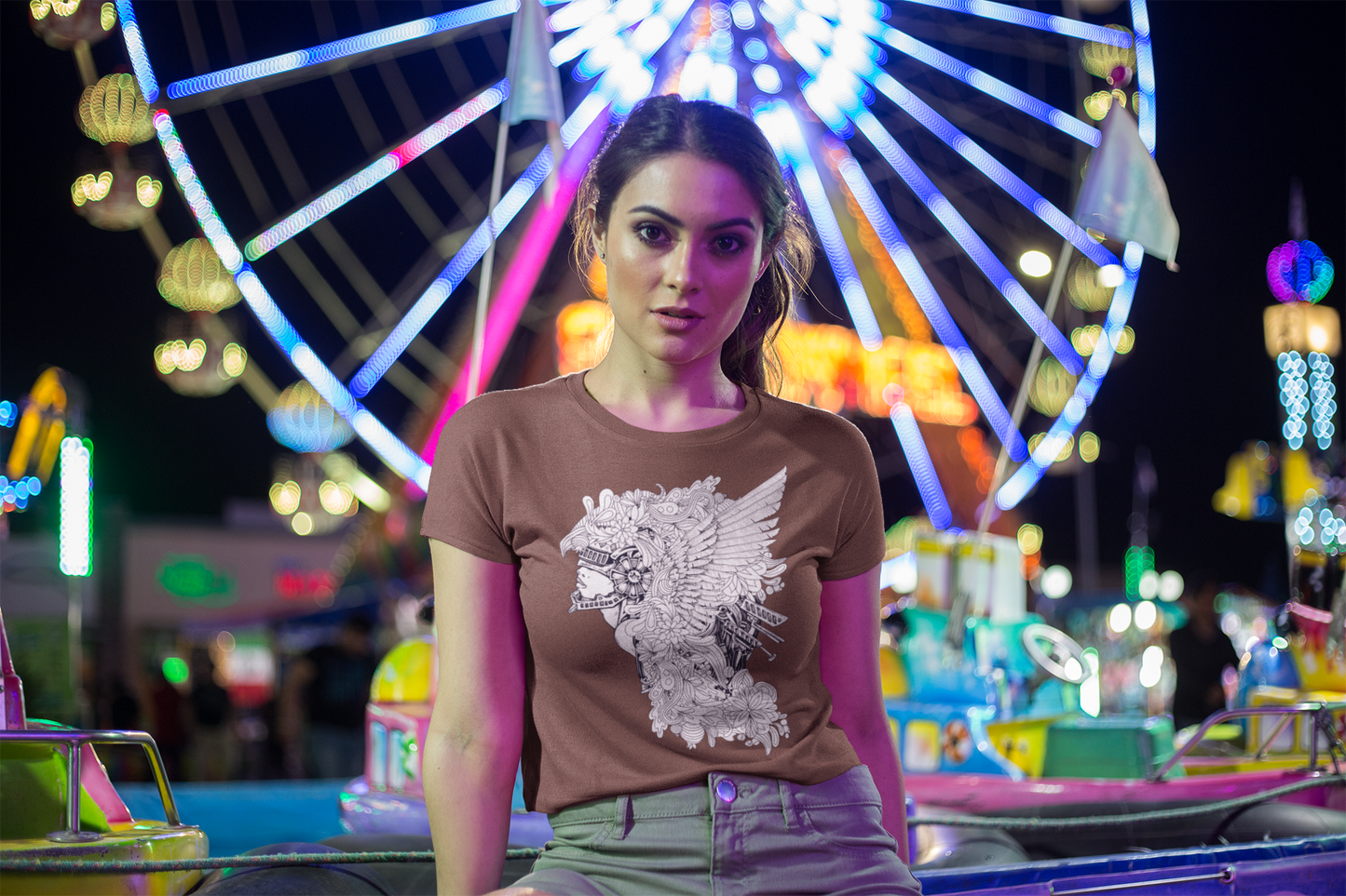 Regular Fit Classic Fit Portrait T-Shirt Women Earthern Browb