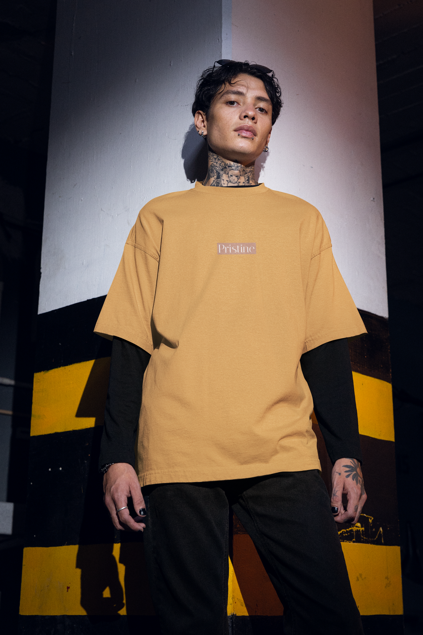 Oversized Extended Neck Basic Pristine T Shirt Yellow