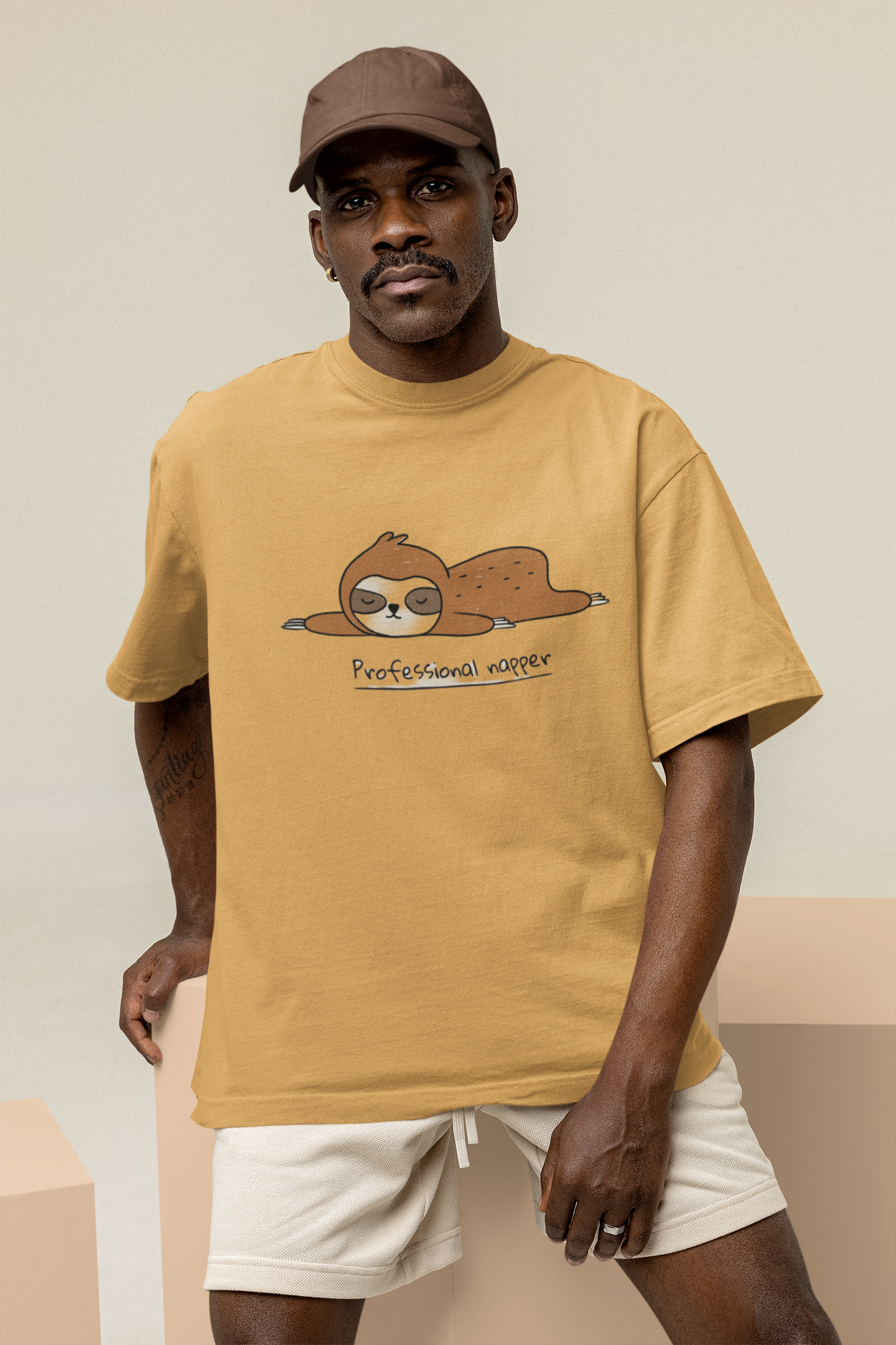 Oversized Extended Neck Professional Napper T-Shirt Turmeric