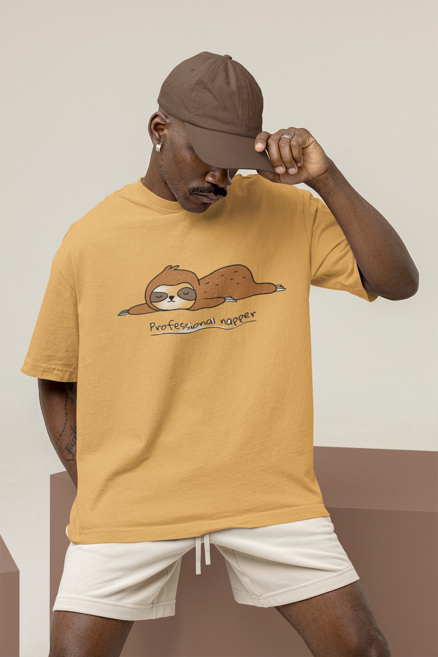 Oversized Extended Neck Professional Napper T-Shirt Turmeric