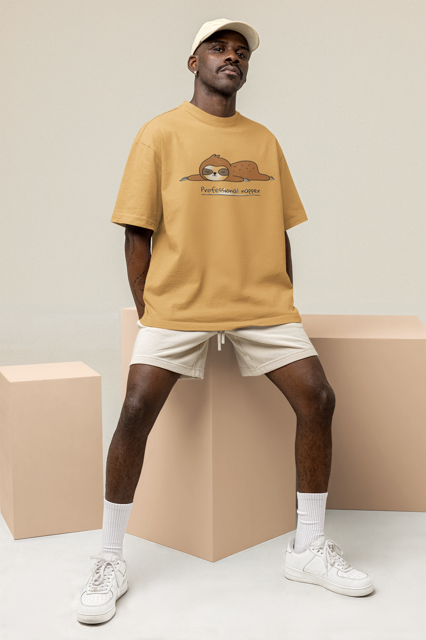 Oversized Extended Neck Professional Napper T-Shirt Turmeric