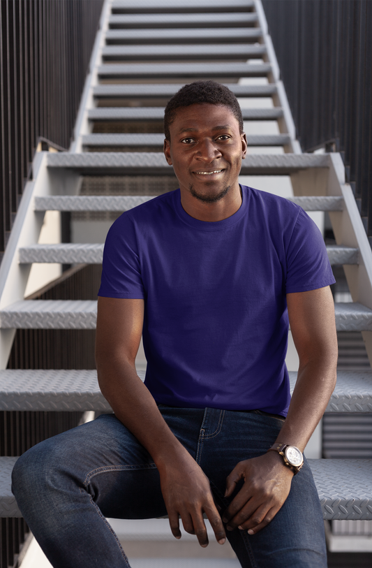 Basic Slim Fit Half Sleeves Crew Neck T-Shirt Dark Blue