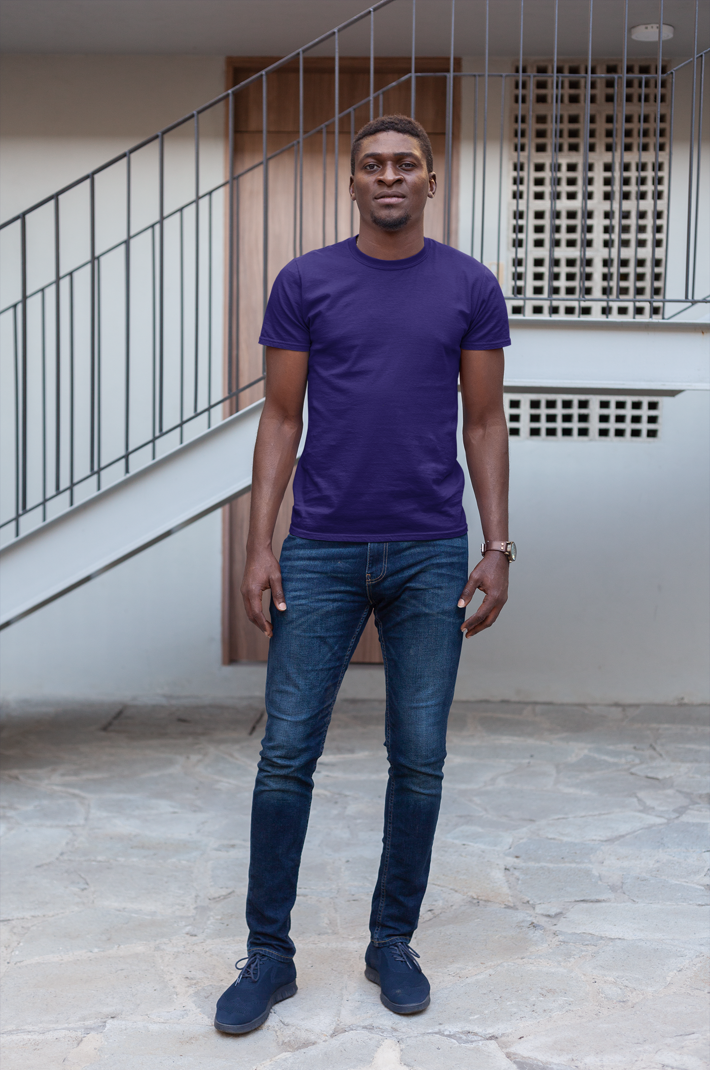 Basic Slim Fit Half Sleeves Crew Neck T-Shirt Dark Blue