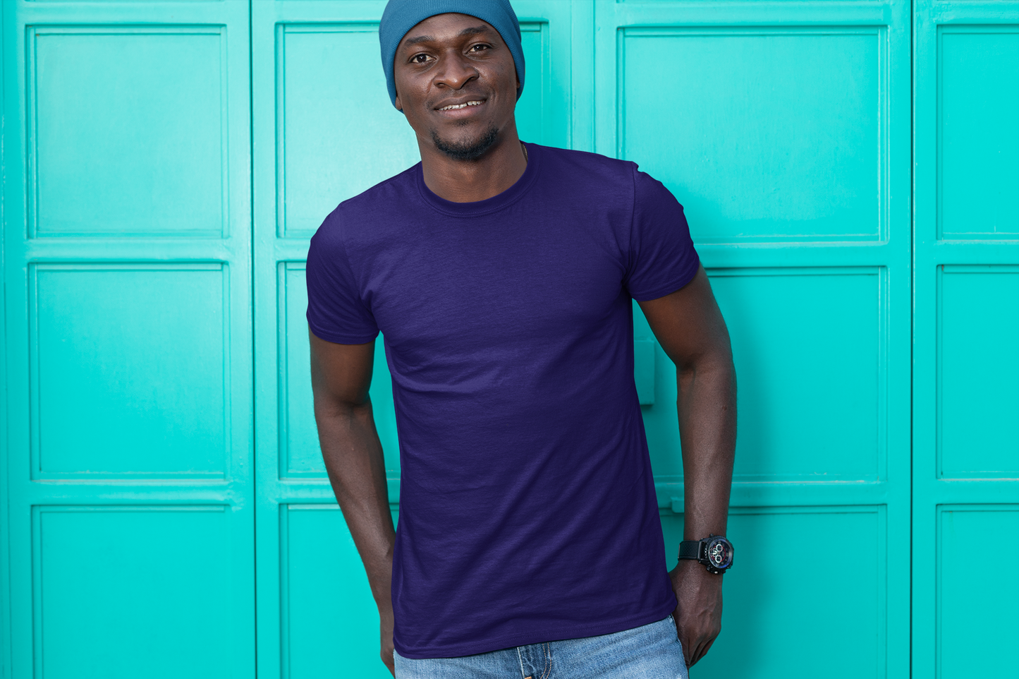 Basic Slim Fit Half Sleeves Crew Neck T-Shirt Dark Blue