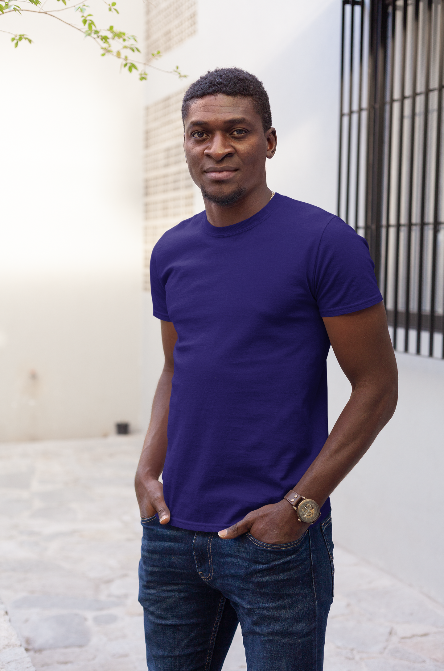 Basic Slim Fit Half Sleeves Crew Neck T-Shirt Dark Blue
