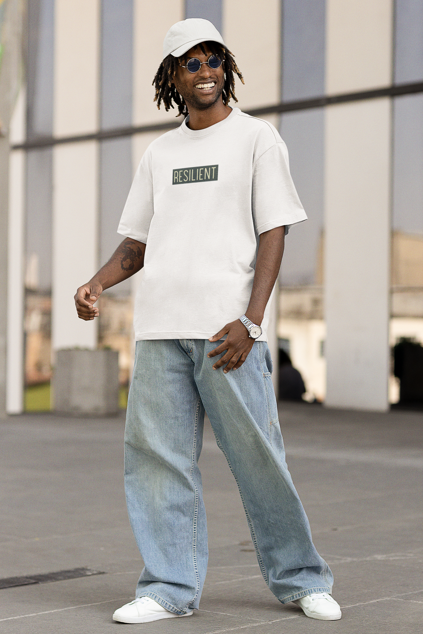 Oversized Extended Neck Basic Resilient T Shirt White