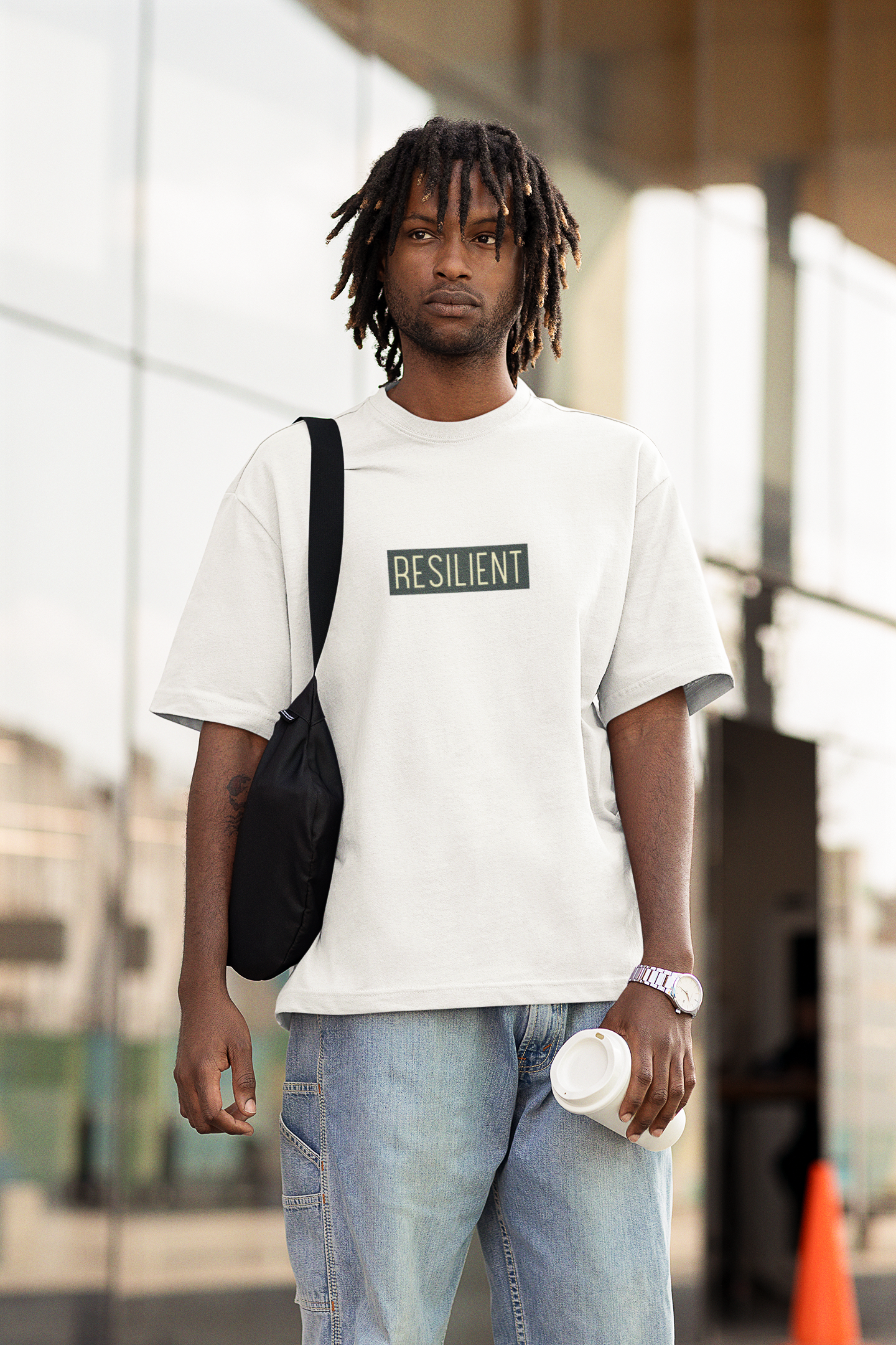 Oversized Extended Neck Basic Resilient T Shirt White