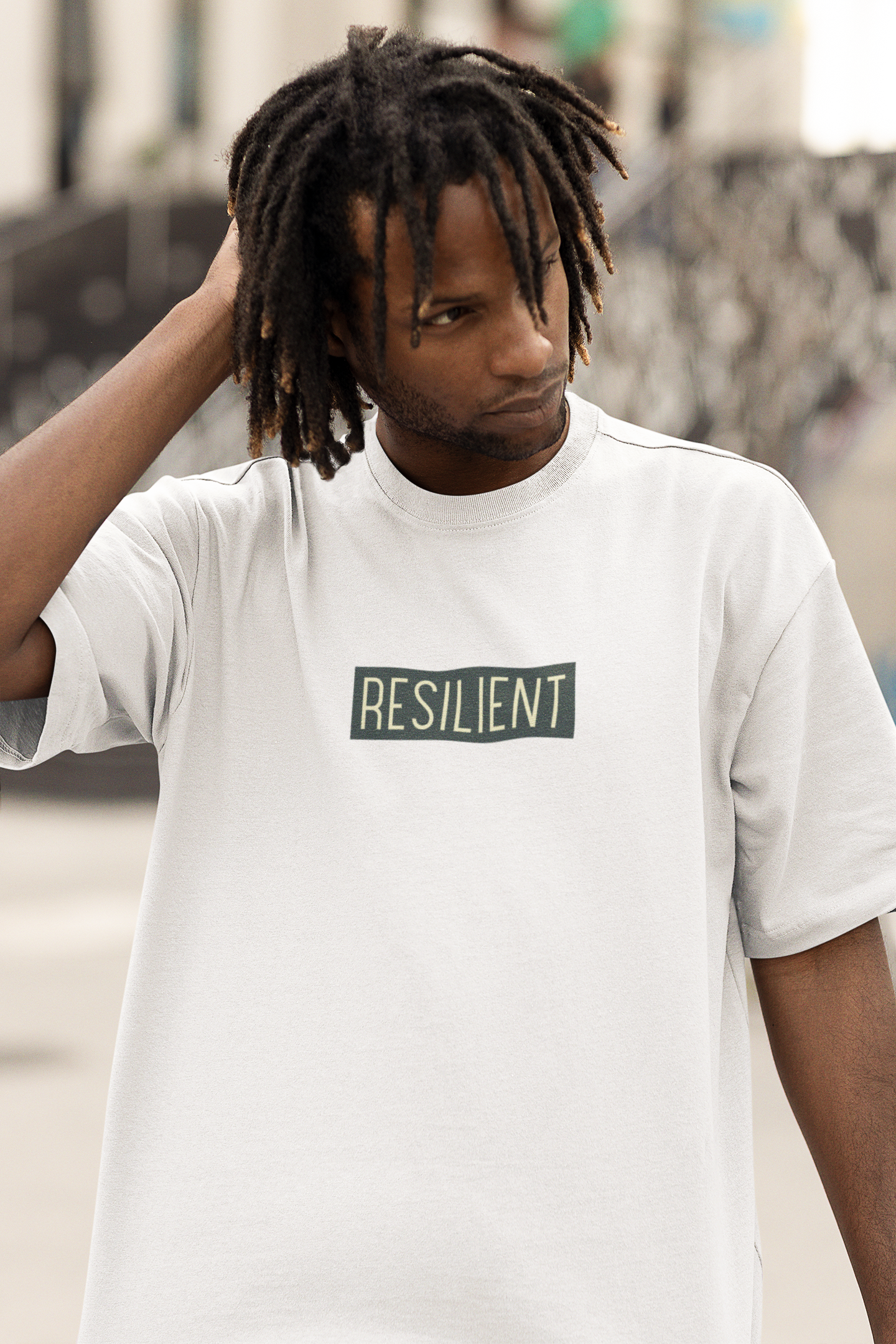 Oversized Extended Neck Basic Resilient T Shirt White