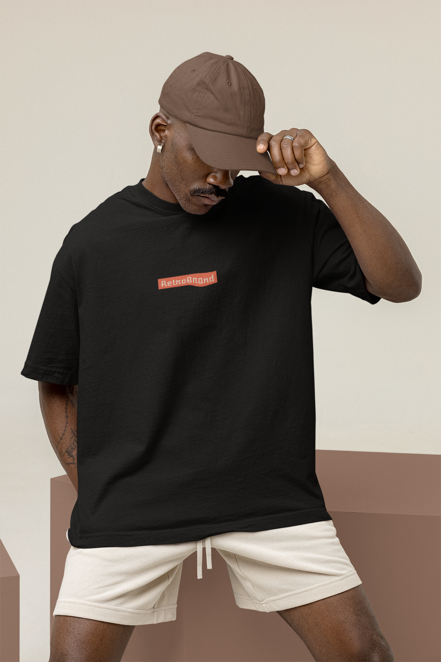 Oversized Extended Neck Basic Retro Band T Shirt Black