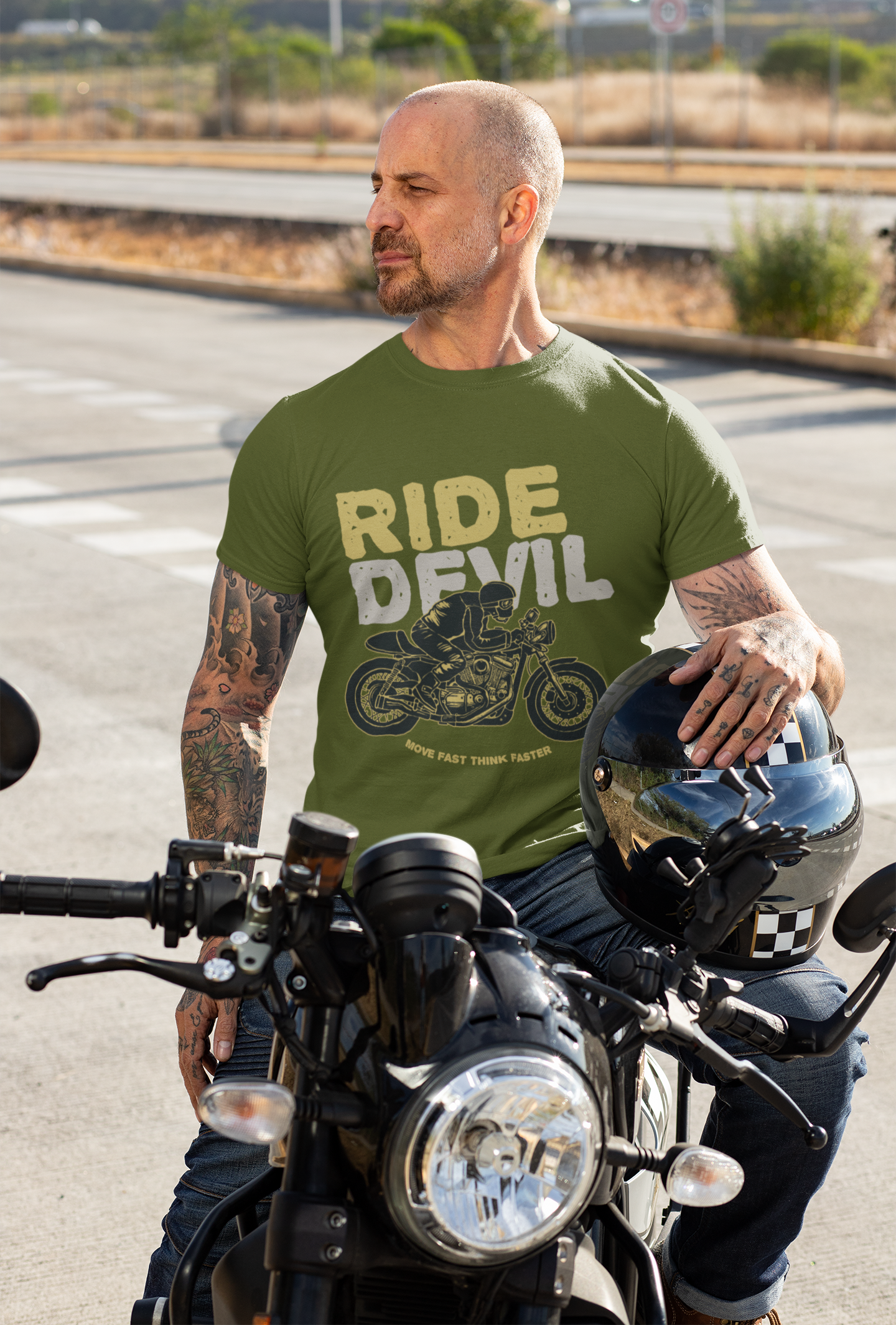 Regular Fit Classic Fit Ride Devil T-Shirt Men Green