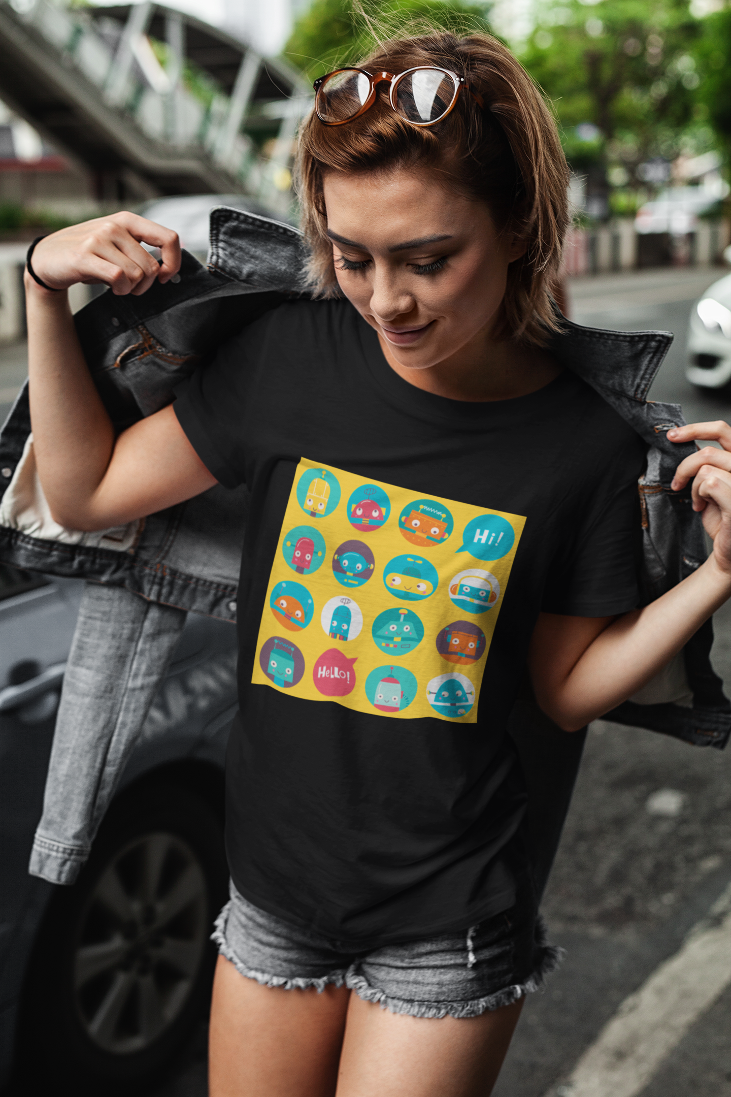 Regular Fit Classic Fit Robo Pops T-Shirt Women Black