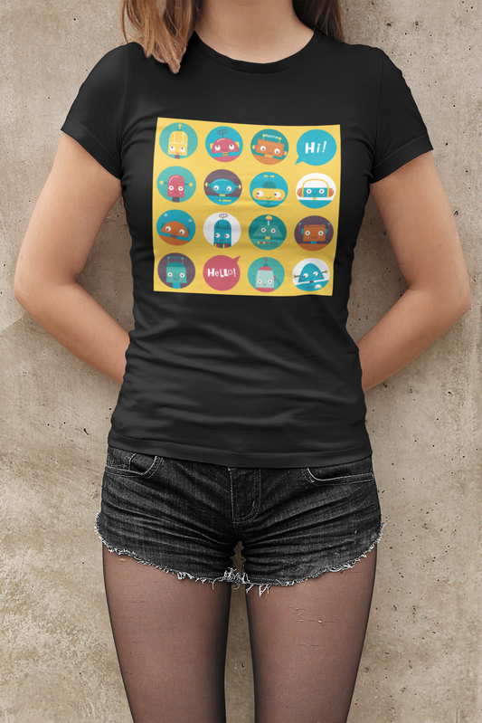Regular Fit Classic Fit Robo Pops T-Shirt Women Black