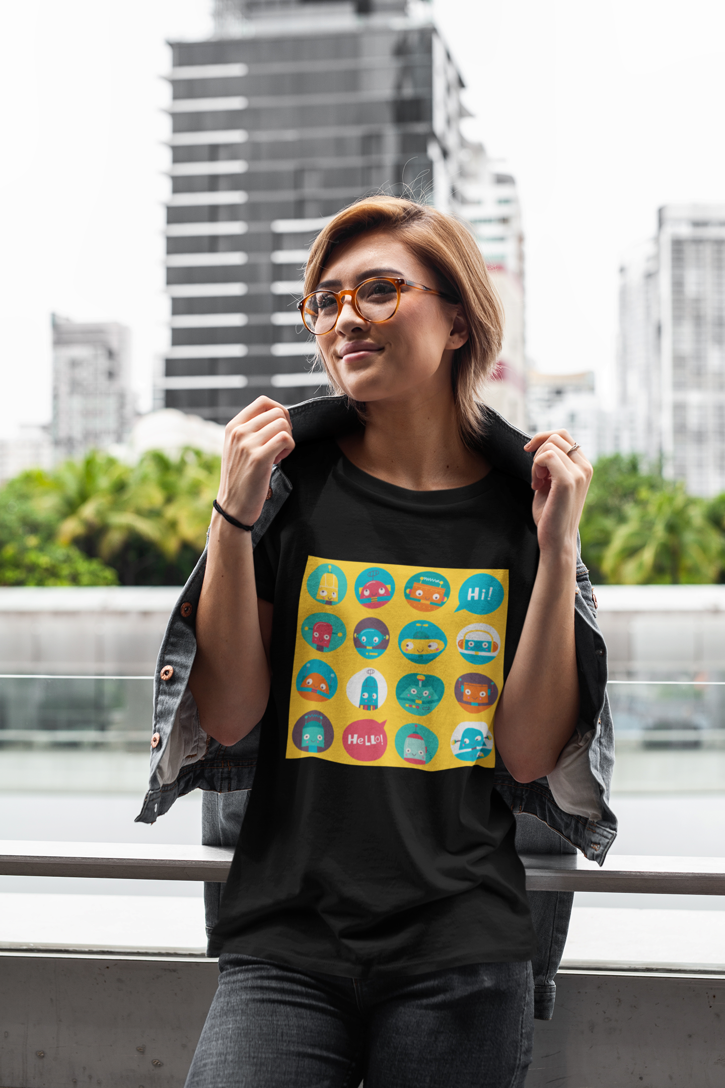 Regular Fit Classic Fit Robo Pops T-Shirt Women Black