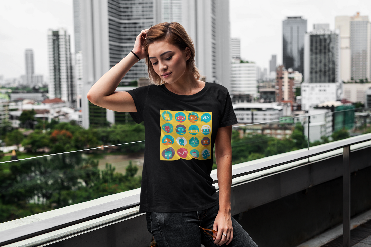 Regular Fit Classic Fit Robo Pops T-Shirt Women Black