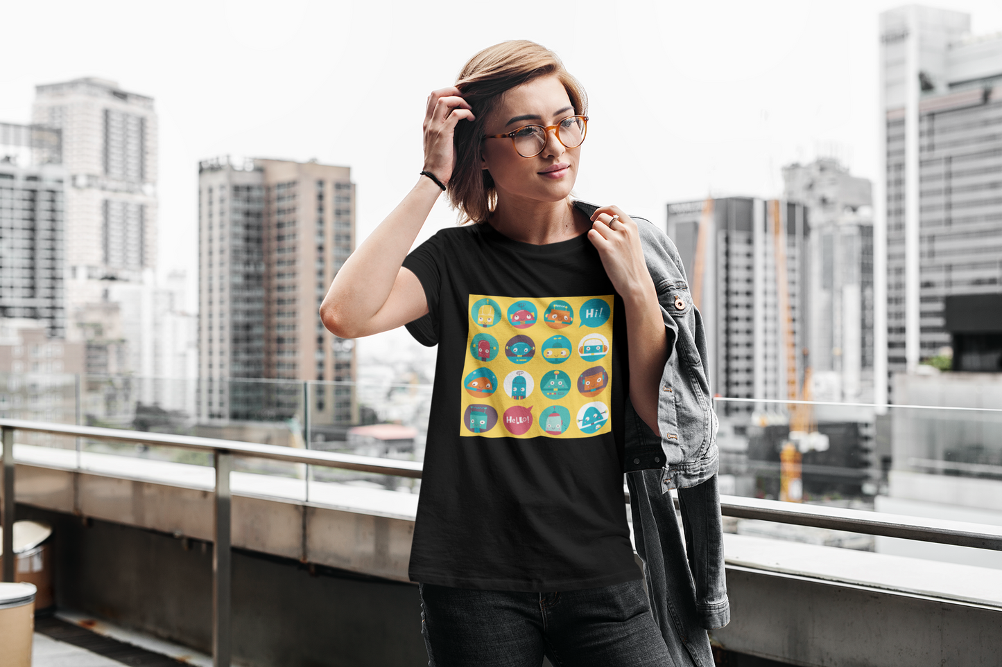 Regular Fit Classic Fit Robo Pops T-Shirt Women Black