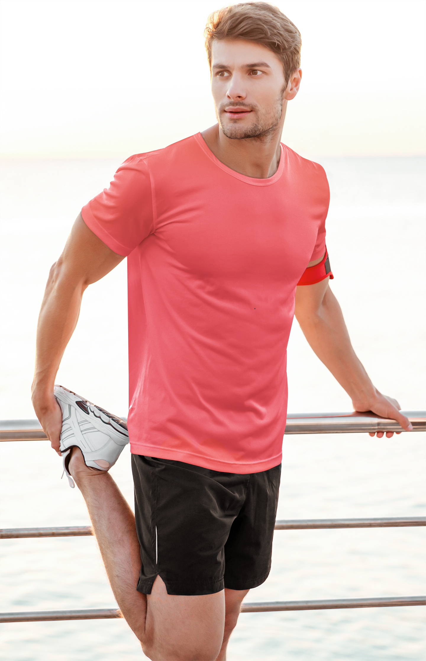 Basic Slim Fit Half Sleeves Crew Neck T-Shirt Salmon Pink