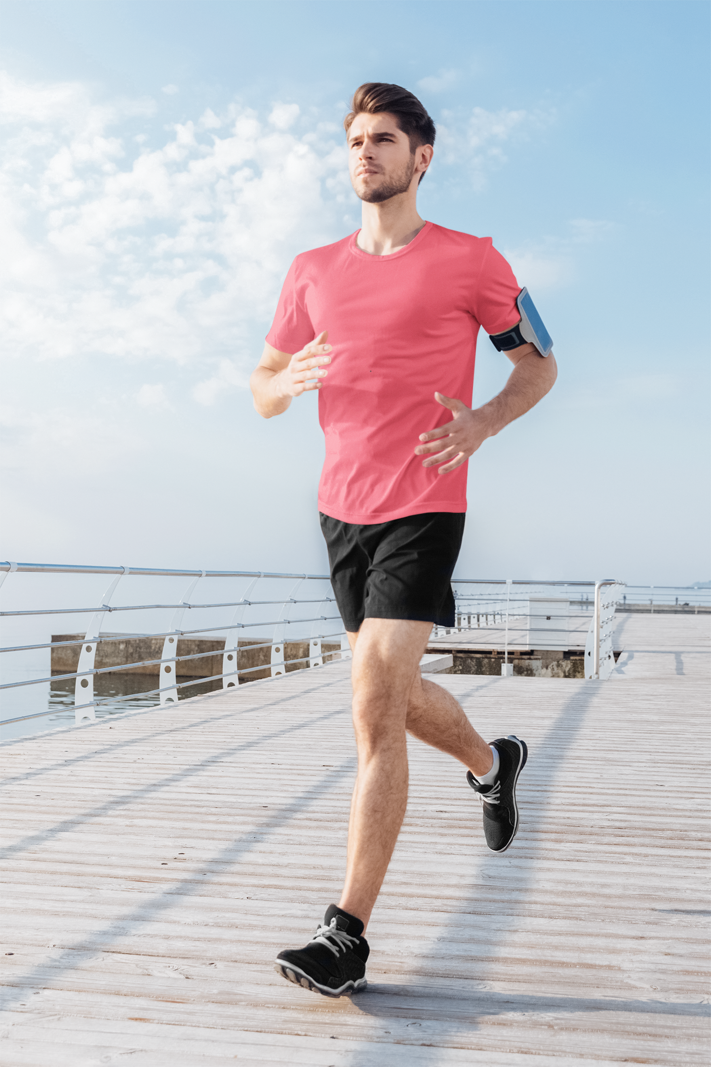 Basic Slim Fit Half Sleeves Crew Neck T-Shirt Salmon Pink
