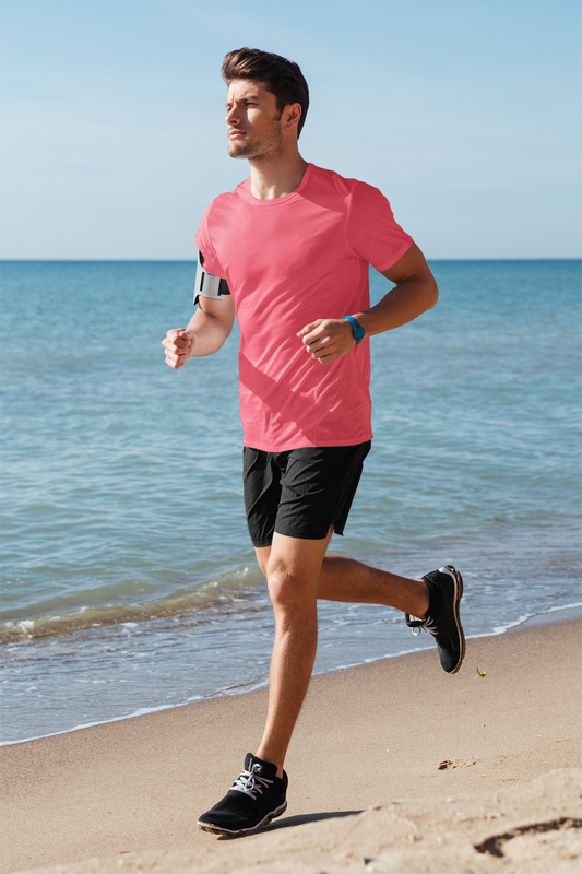 Basic Slim Fit Half Sleeves Crew Neck T-Shirt Salmon Pink