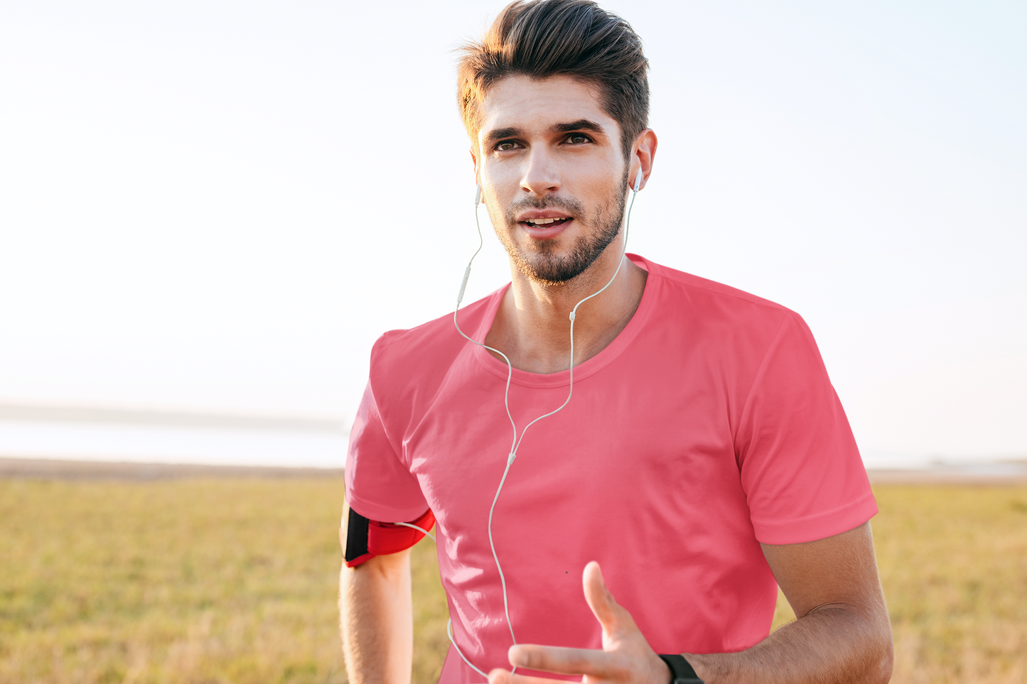 Basic Slim Fit Half Sleeves Crew Neck T-Shirt Salmon Pink