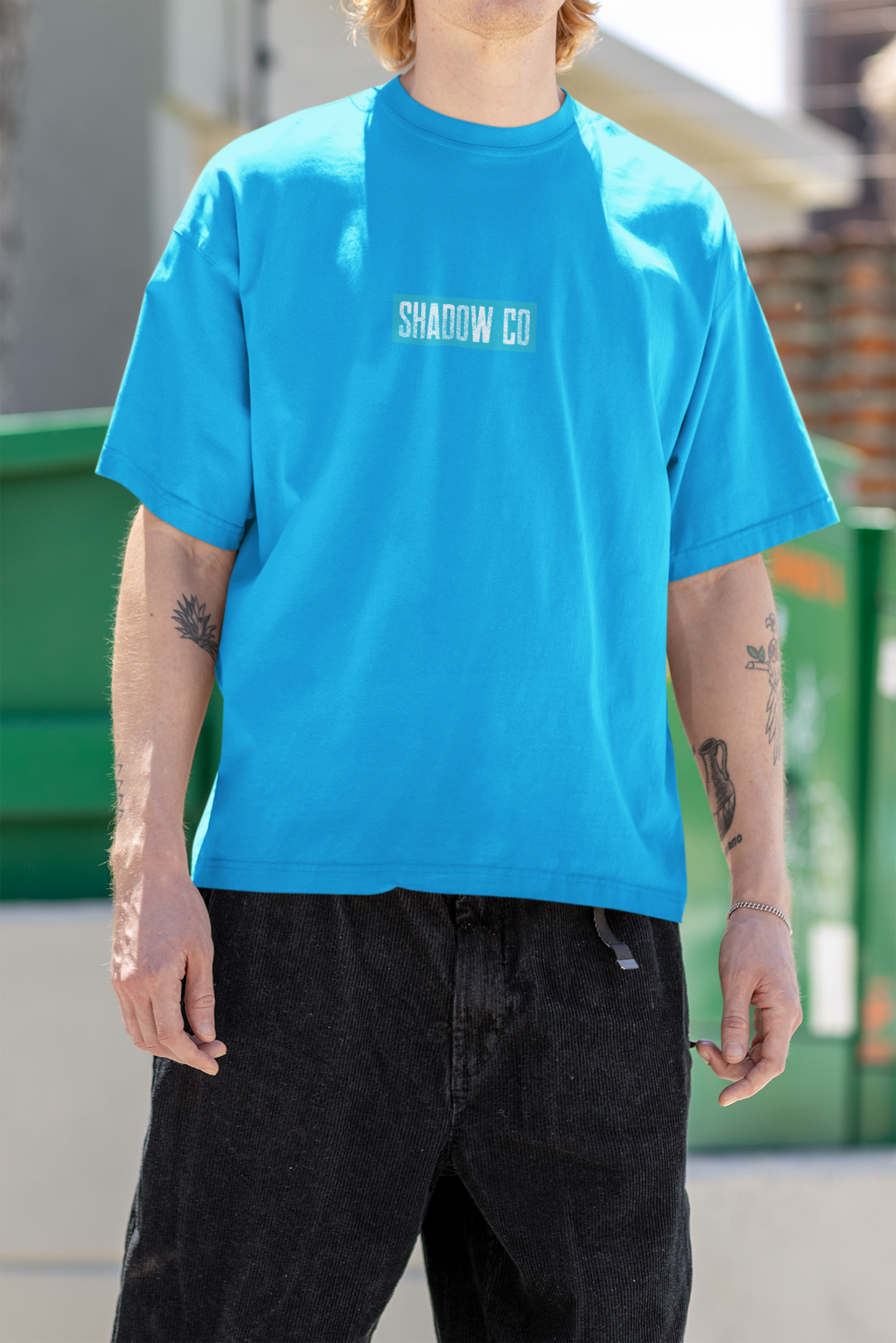 Oversized Extended Neck Basic Shadow Co T Shirt Blue