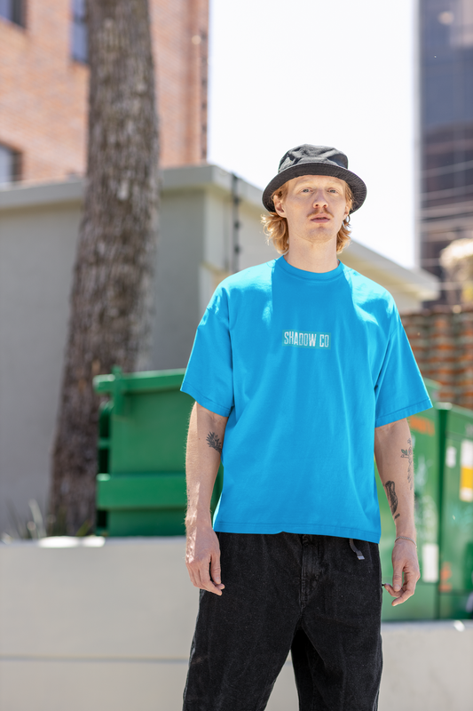 Oversized Extended Neck Basic Shadow Co T Shirt Blue