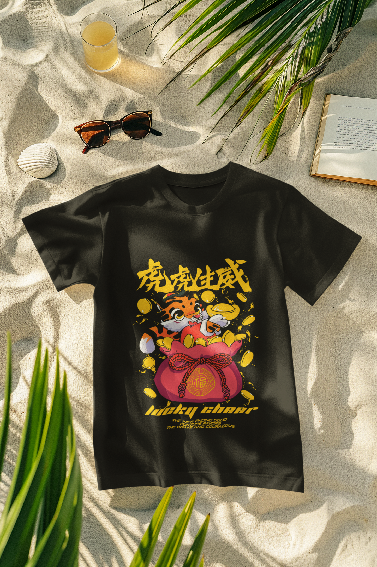 Oversized Extended Neck Tigre Graphic T Shirt Black