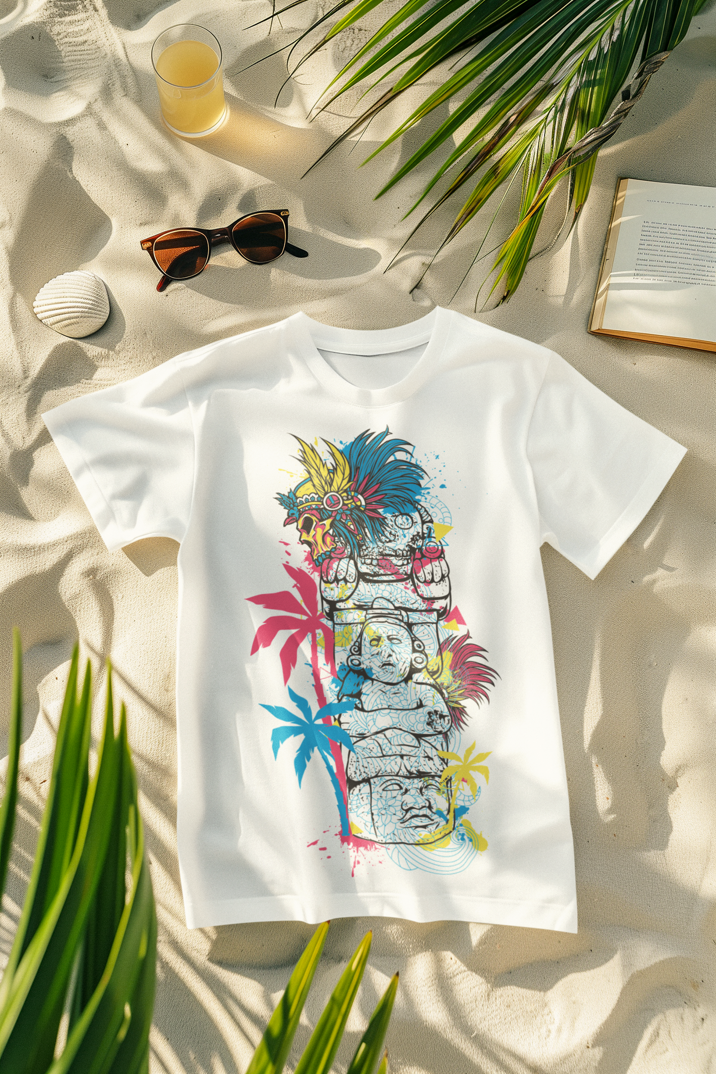 Oversized Extended Neck Tribal T-Shirt White