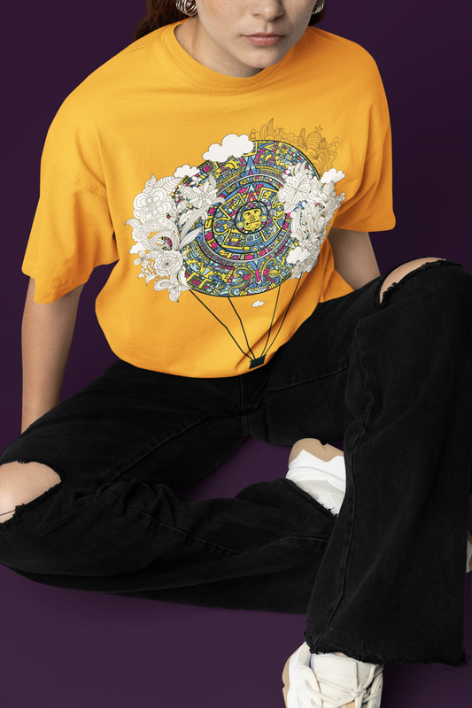 Oversized Extended Neck Tribal T Shirt Turmeric Yellow